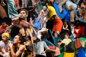 Visuel pour le spectacle Jackpot. Collage de plusieurs photos issues des spectacles du collectif ès.